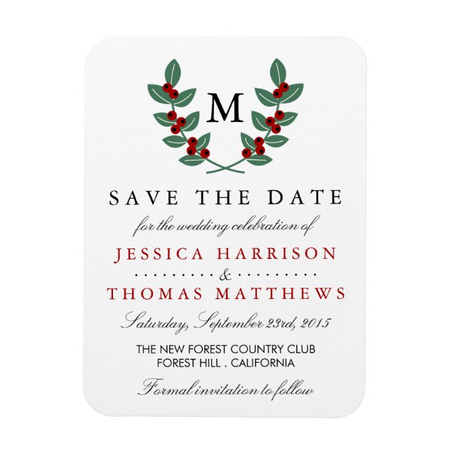 Íman A Coleção de Casamentos do Monograma Berry Bush (Vertical)