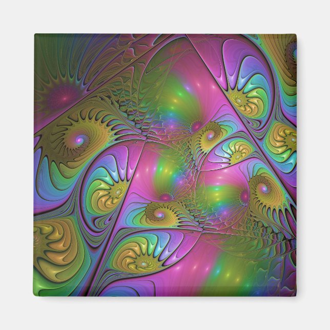 Íman A Colorida Arte Abstrata Fractal Trippy Luminosa (Frente)