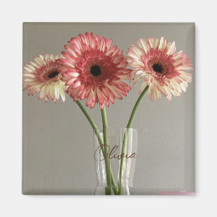 Íman A Feliz Gerbera Rosa Flor Foto +Nome Personalizado