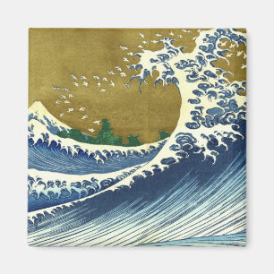 Íman A Grande Onda (Arte Japonesa Azul e Dourada, Hokus
