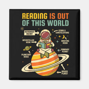 Íman A leitura está fora deste mundo astronauta lendo
