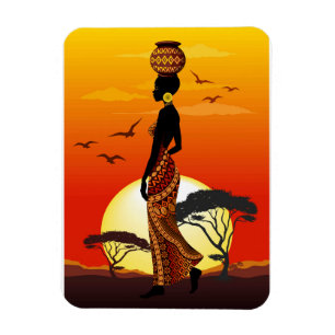 Íman A linda mulher africana Silhouette sobre os sóis a