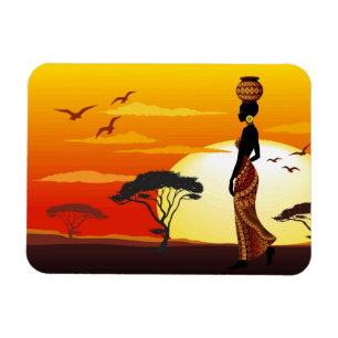 Íman A linda mulher africana Silhouette sobre os sóis a