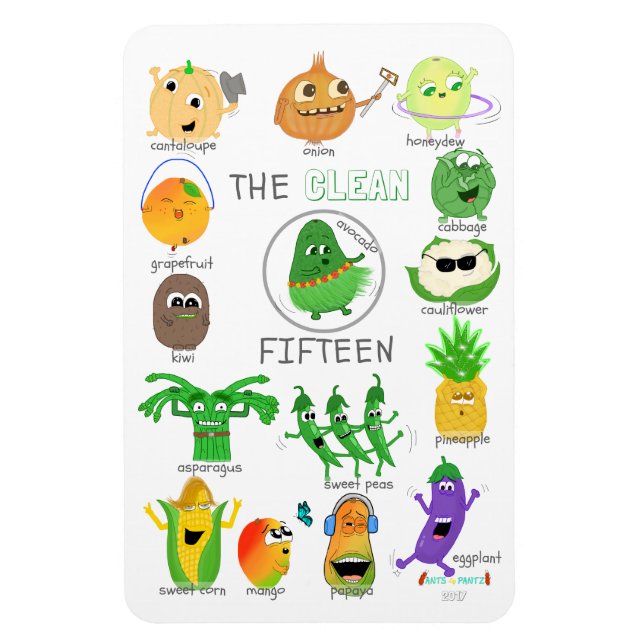 Íman A lista ilustrada do Clean 15 - 2017 (rotulada) (Vertical)
