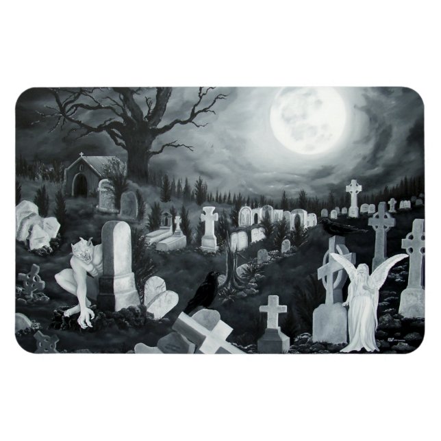Íman À noite no cemitério - anjo com diabo (Horizontal)
