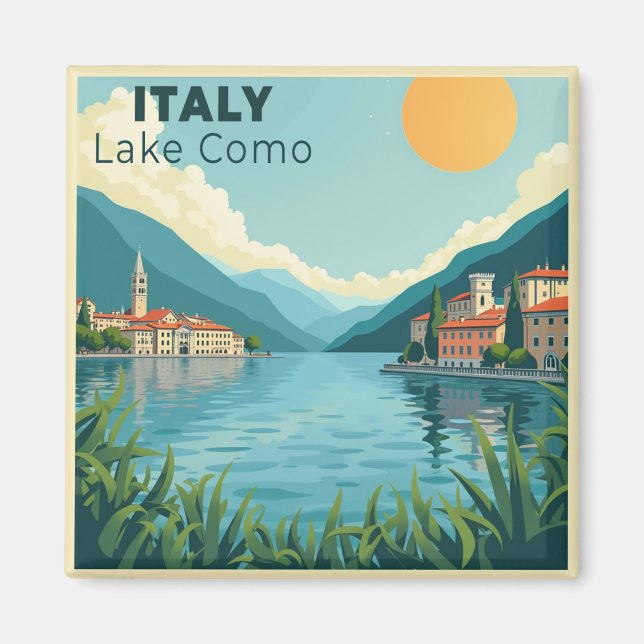 Íman A Nostalgic Classic Travel Poster – Italy Lake Com (Frente)
