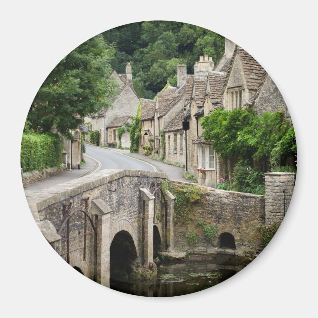 Íman A ponte em Castle Combe, ímã redondo do Reino Unid (Frente)