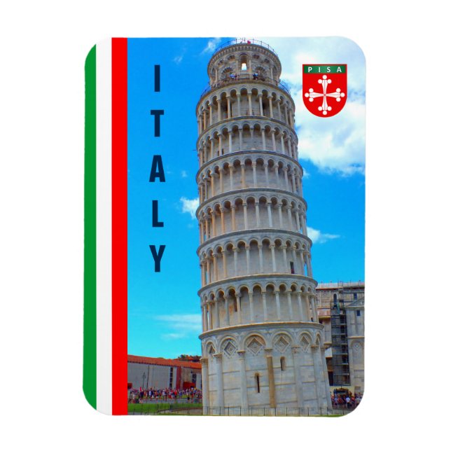 Íman A Torre De Pisa E A Bandeira Italiana (Vertical)