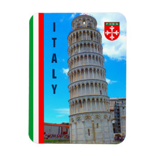 Íman A torre inclinada de Pisa e da bandeira italiana