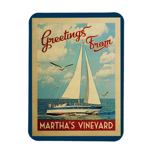 Íman A Viagens vintage do Vineyard Sailboat de Martha (Vertical)