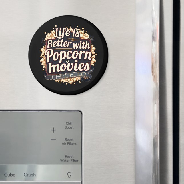 Íman A Vida é Melhor com Pipoca e Filmes Design Retrô (In Situ (Fridge))