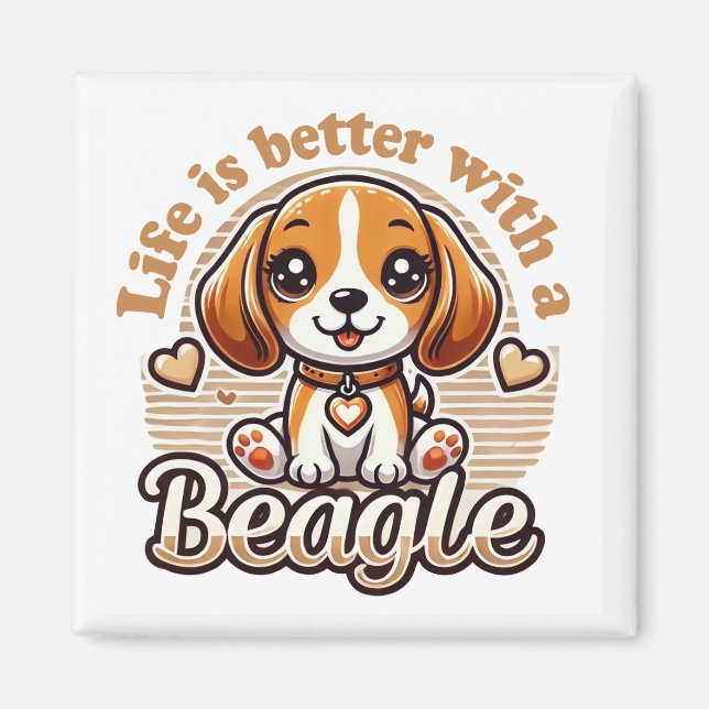 Íman A vida é melhor com um beagle - um beagle bonito (Frente)