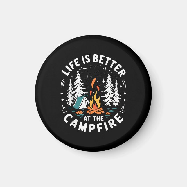 Íman A vida é melhor na fogueira de acampamento engraça (Frente)