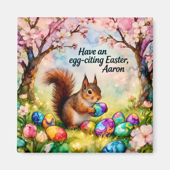 Íman AARON ~ Squirrel collecting Easter Eggs ~  Magnet (Frente)