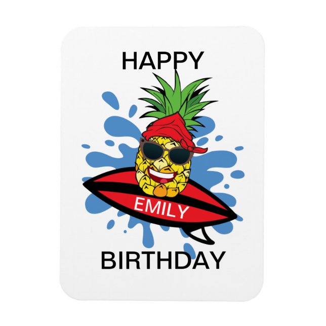 Íman Abacaxi de Surfe de Aniversário Engraçado (Vertical)