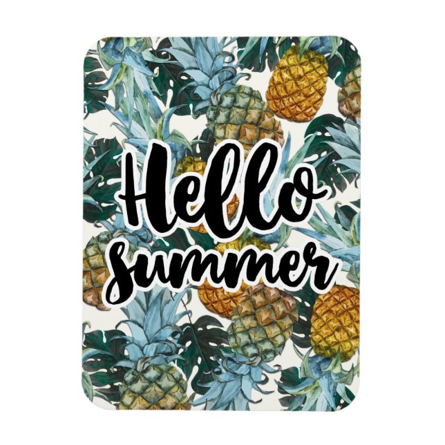 Íman Abacaxis e Folhas Tropicais Olá Verão (Vertical)