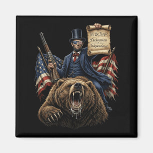 Íman Abe Lincoln Montado em Urso Com Declaração Engraça