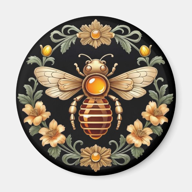 Íman Abelha Art Nouveau em Preto (Frente)