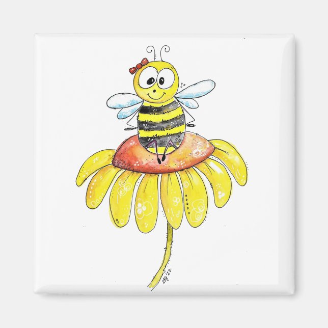 Íman Abelha branca numa flor (Frente)