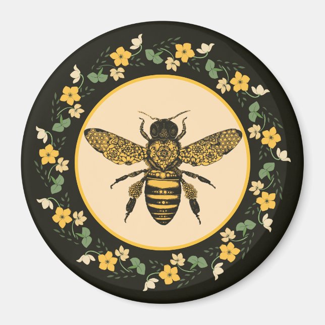 Íman Abelhas em Quadro de Flor Amarelo Bonito  (Frente)