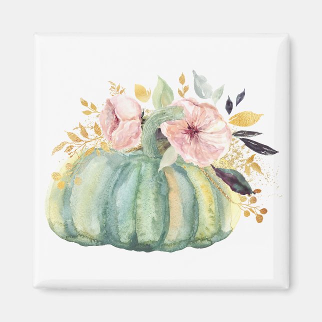 Íman Abóbora azul queda floral aquarela outono elegante (Frente)