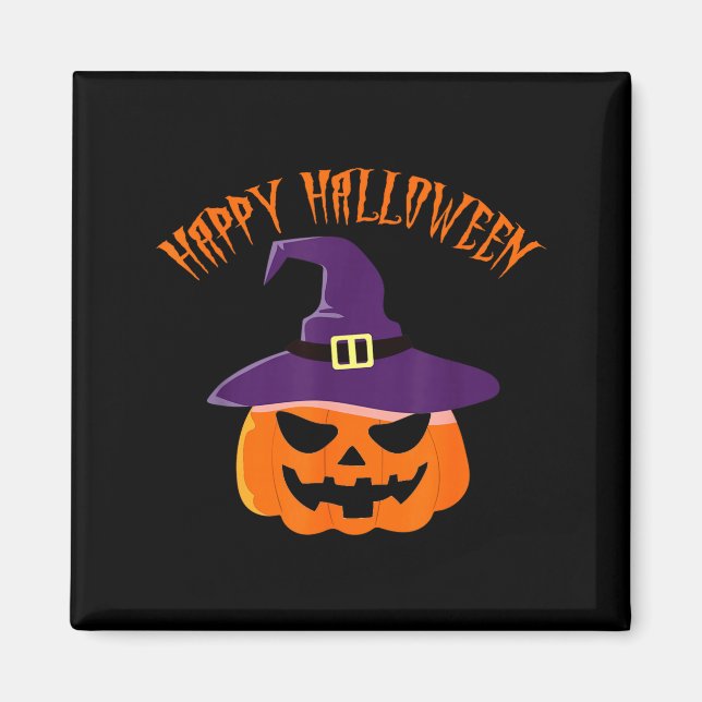 Íman Abóbora de halloween chapéu de bruxa  (Frente)