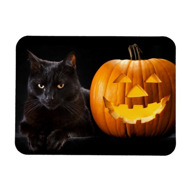 Íman Abóbora de Halloween e gato preto (Horizontal)