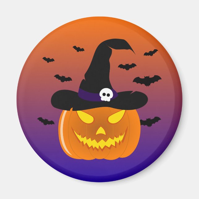 Íman Abóbora de Halloween Jack o' Lanterna Chapéu de Br (Frente)