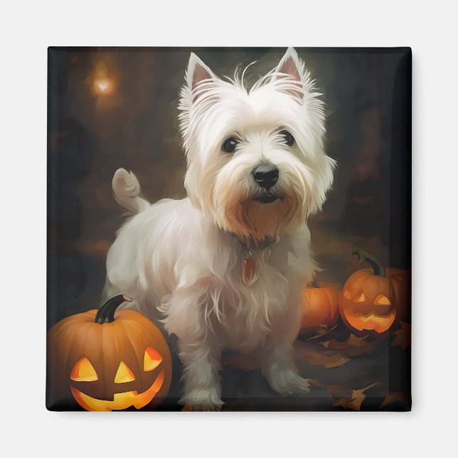 Íman Abóbora de Halloween West Highland White Terrier (Frente)
