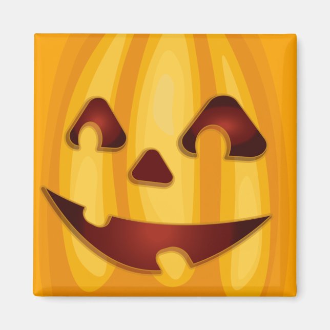 Íman Abóbora esculpida sorrindo design de Halloween (Frente)