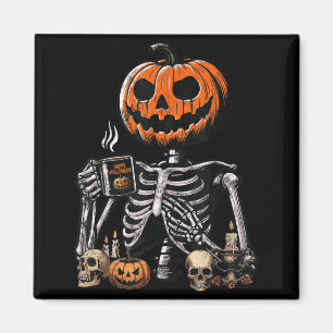 Íman Abóbora Esqueleto Bebendo Café Funny Halloween