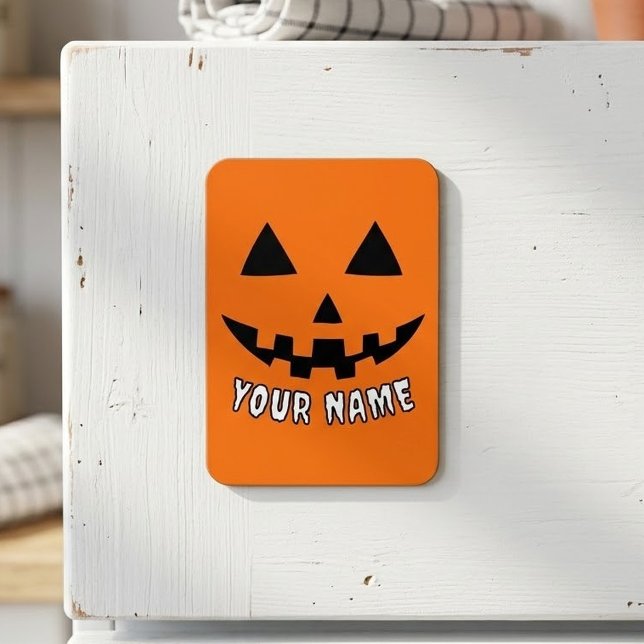 Íman Abóbora Laranja Personalizada de Halloween Seu Nom (Criador carregado)