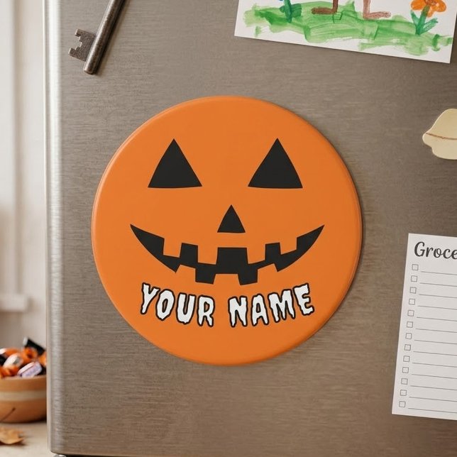 Íman Abóbora Laranja Personalizada de Halloween Seu Nom (Criador carregado)