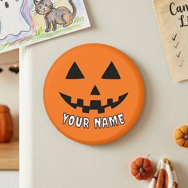 Íman Abóbora Laranja Personalizada de Halloween Seu Nom (Criador carregado)