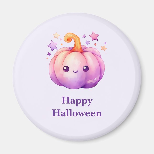 Íman Abóbora Pastel Fofa com Estrelas Halloween (Frente)