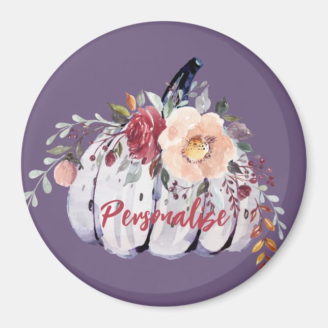Íman Abóbora roxa de outono cinza aquarela floral (Frente)