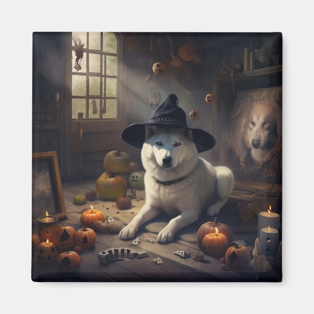 Íman Abóboras Akita Halloween Assustador (Frente)