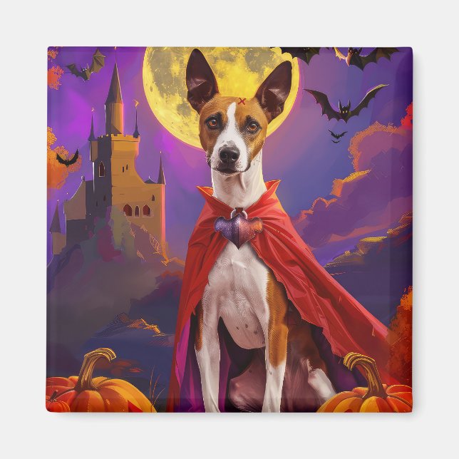 Íman Abóboras Assustadoras de Cachorro Basenji no Hallo (Frente)