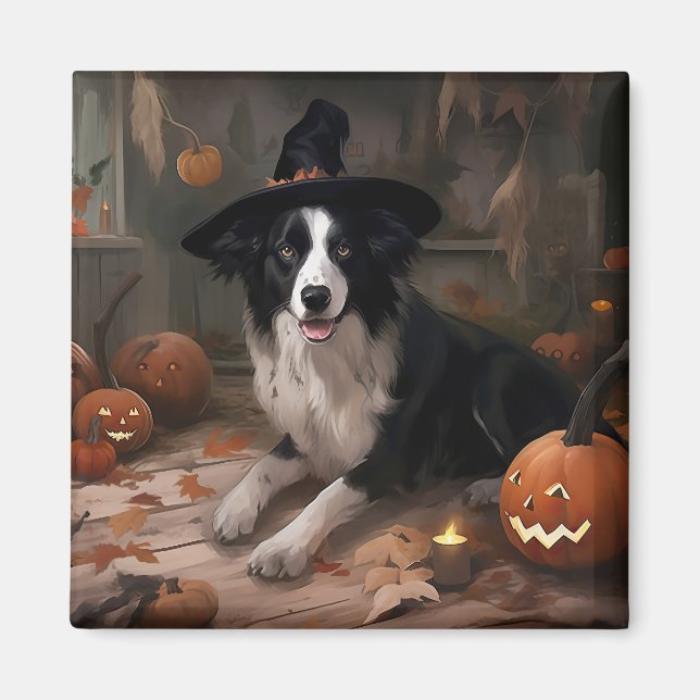 Íman Abóboras Border Collie Dia das Bruxas Assustador (Frente)