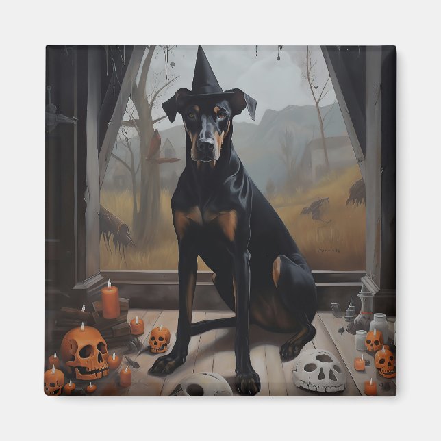 Íman Abóboras Doberman de Halloween Assustador (Frente)