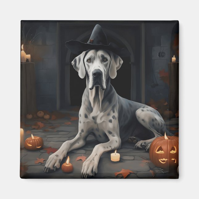 Íman Abóboras Great Dane Halloween Assustador Flip (Frente)