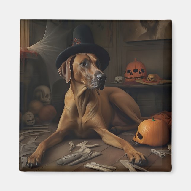 Íman Abóboras Ridgeback da Rodésia Halloween Assustador (Frente)