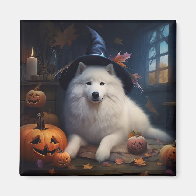 Íman Abóboras Samoyed Halloween Assustador (Frente)