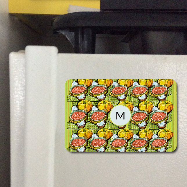 Íman Abóboras, Sopa e Monograma de Fundo Stripkins (Pumpkins Soup & Striped Pattern Monogram Flexible Magnet)