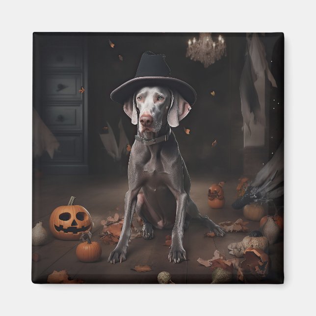 Íman Abóboras Weimaraner Halloween Assustador (Frente)