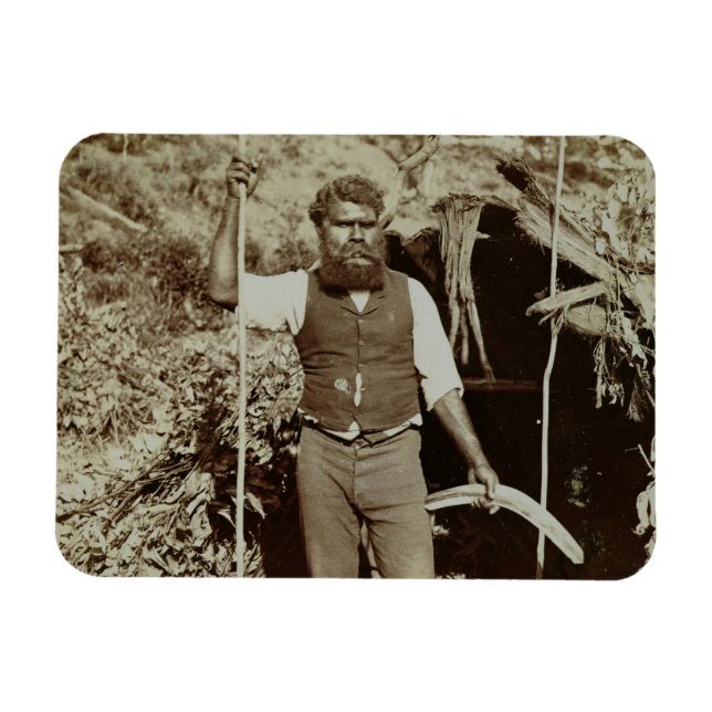 Íman aborígene com um Boomerang, c.1860s (foto sépia) (Horizontal)