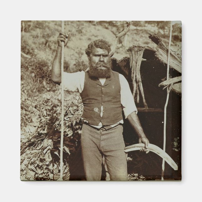 Íman aborígene com um Boomerang, c.1860s (foto sépia) (Frente)