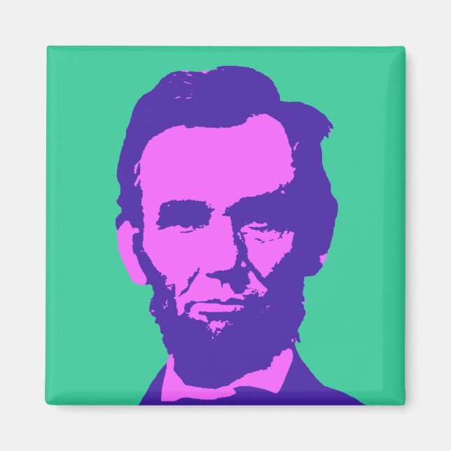 Íman Abraham Lincoln em rosa e roxo Pop (Frente)