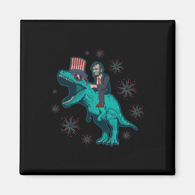 Íman Abraham Lincoln T Rex Dinosaur 4 De Julho América (Frente)