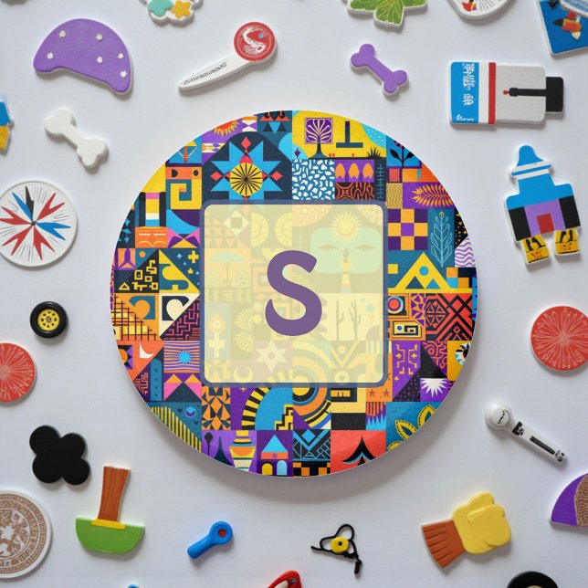 Íman Abstract Folk Art Geometric Quilt Mosaic (Criador carregado)